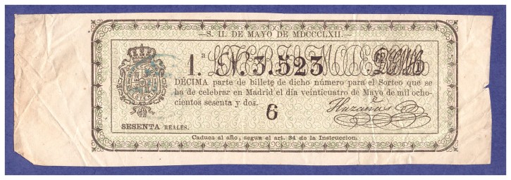 Lotería Nacional N 3.523. . 1862. Precio: 50€