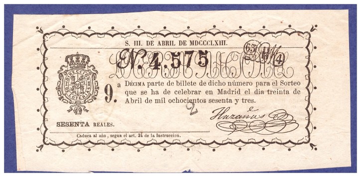 Lotería Nacional N 4.575. . 1863