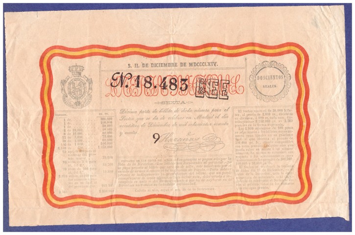 Lotería Nacional N 18.483. . 1864