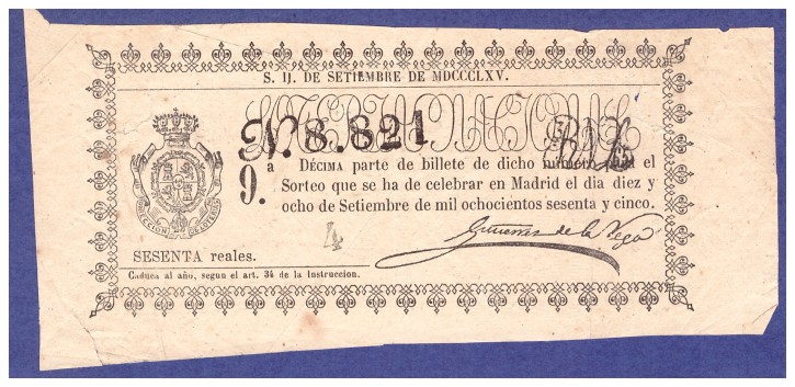 Lotería Nacional N 8.821. . 1865