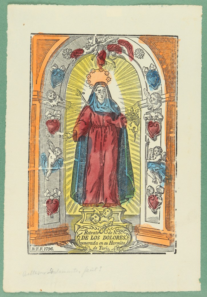Retrato de Na. Sa. de los Dolores venerada en su Hermita de Turis (Portrait of Our Lady of Sorrows venerated in her Hermitage of Turís). Talamantes, Baltasar de (Ca 1751- ca. 1820). 1796. Precio: 200€