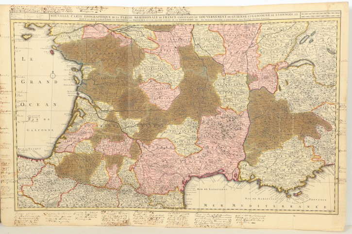Nouvelle Carte Geographique de la Partie Meridionale de France; Contenant le Gouvernement de Guienne et Gascogne, le Lyonnois, le haut et bas Languedoc, le Dauphine, la Provence, et une grande partie de la Lombardie. Visscher, Nicolaes (1618-1679). . Precio: 300€