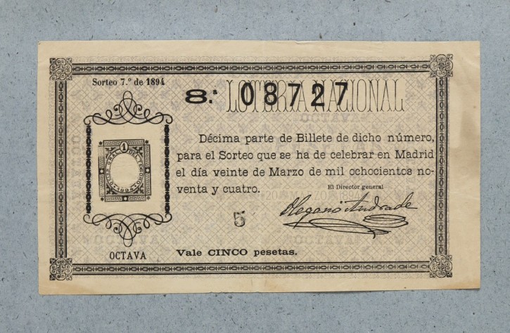Lotería Nacional N. 08727. . 1894