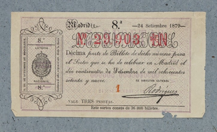 Lotería Nacional N. 29.903. . 1879