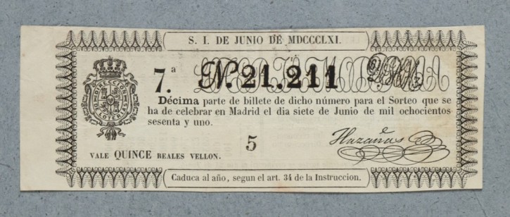 Lotería Nacional N. 21.211. . 1861