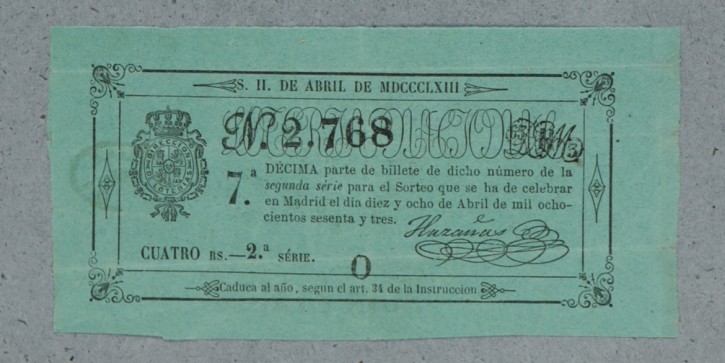 Lotería Nacional N. 2.768. . 1863