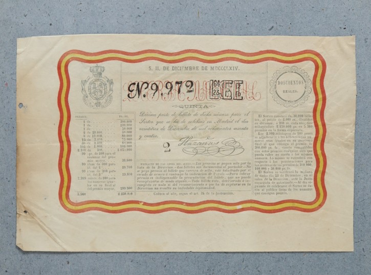 Lotería Nacional N. 9.972. . 1864