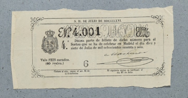 Lotería Nacional N. 4.001. . 1866