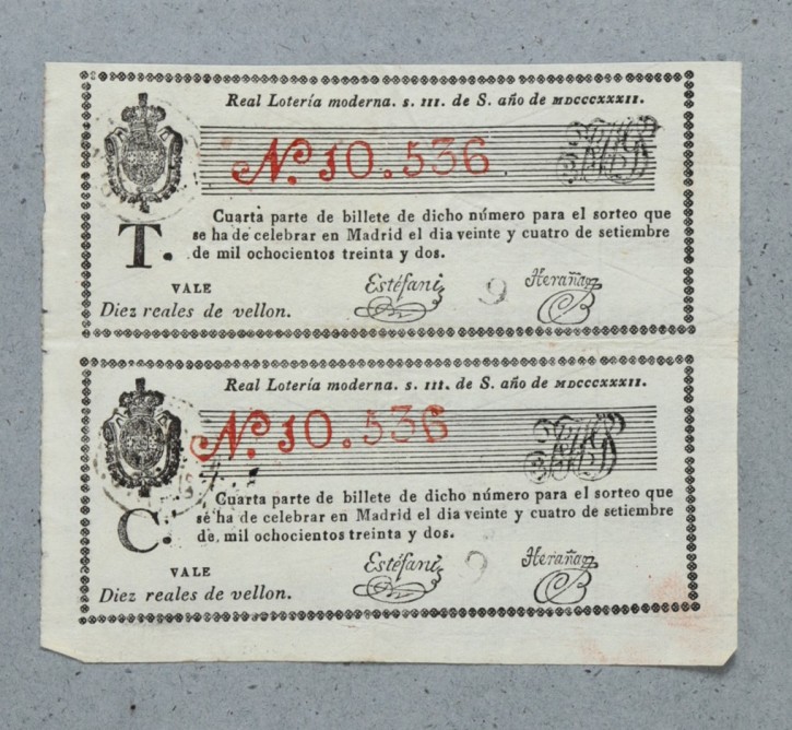 Real Lotería moderna N. 10.536. . 1832