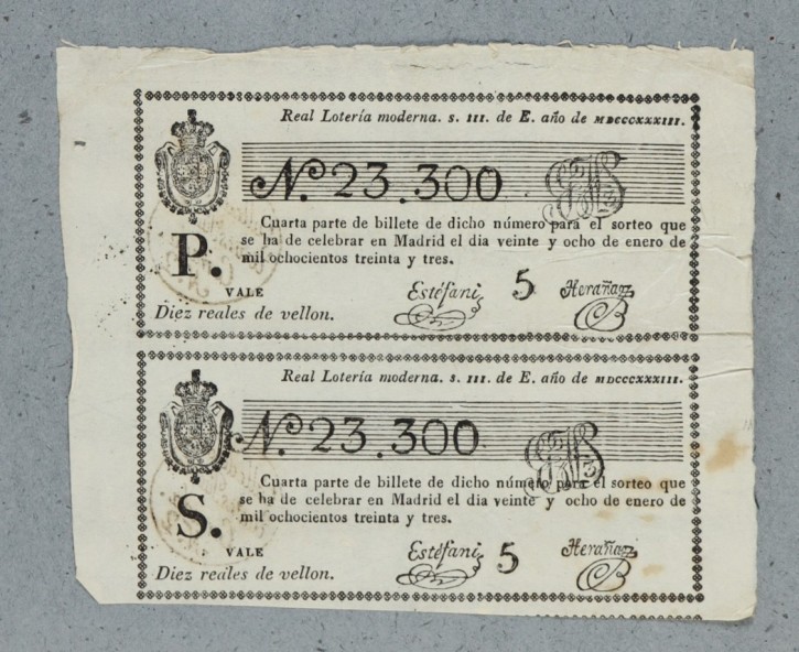 Real Lotería moderna N. 23.300. . 1833