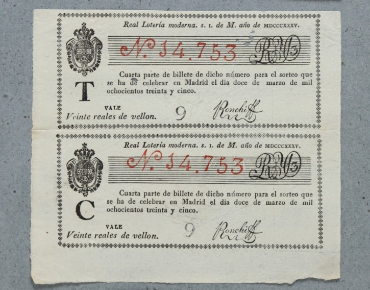 Real Lotería moderna N. 14.753. . 1835
