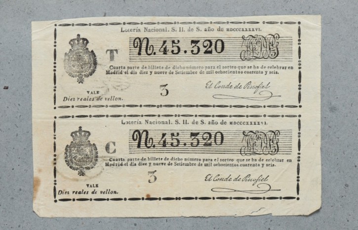 Lotería Nacional N. 45.320. . 1846