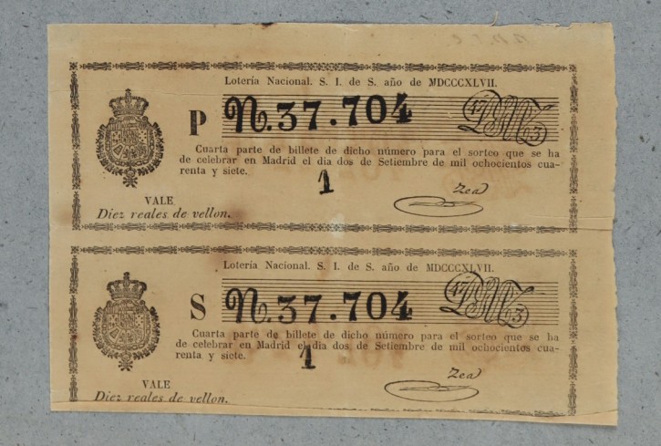 Lotería Nacional N. 37.704. . 1847