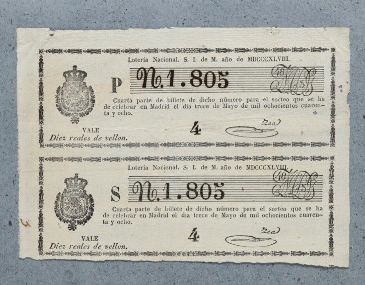 Lotería Nacional N. 1.805. . 1848