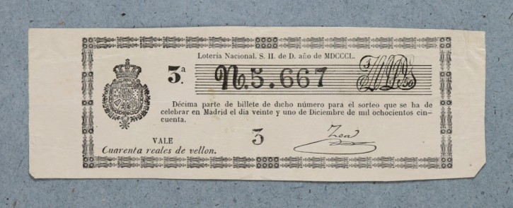 Lotería Nacional N. 5.667. . 1850