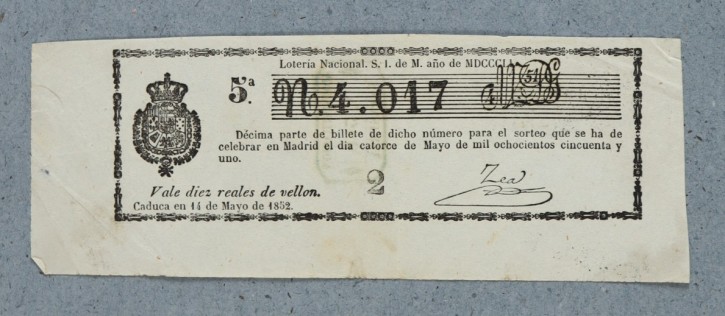 Lotería Nacional N. 4.017. . 1851