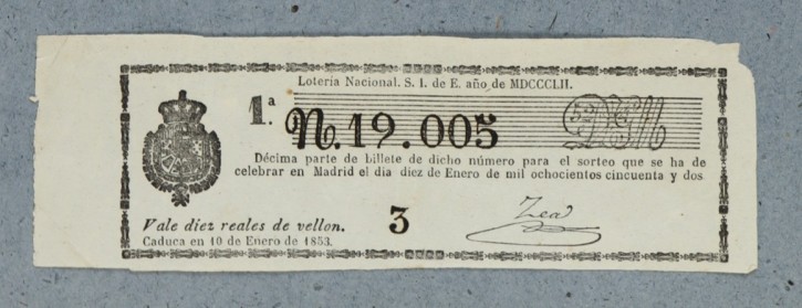 Lotería Nacional N. 19.005. . 1852