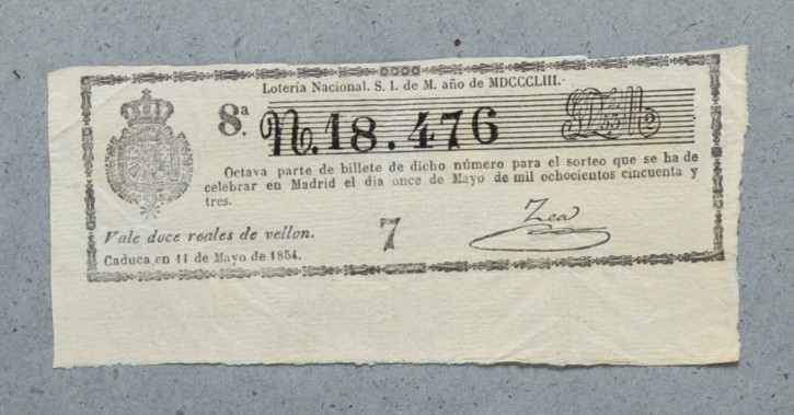 Lotería Nacional N. 18.476. . 1853