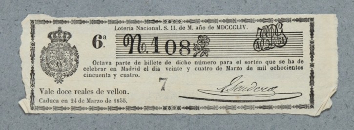 Lotería Nacional N. 108. . 1854