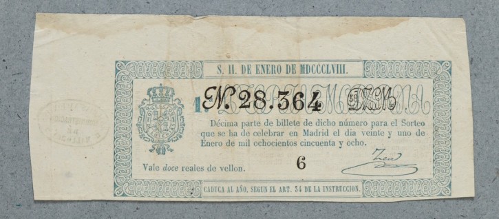 Lotería Nacional N. 28.364. . 1858