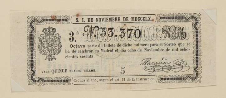 Lotería Nacional N. 33.370. . 1860
