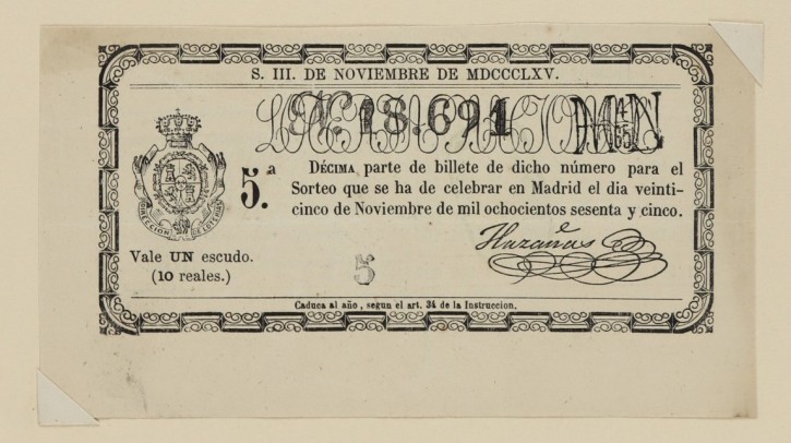 Lotería Nacional N. 18.691. . 1875