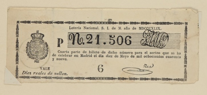 Lotería Nacional N. 21.506. . 1849