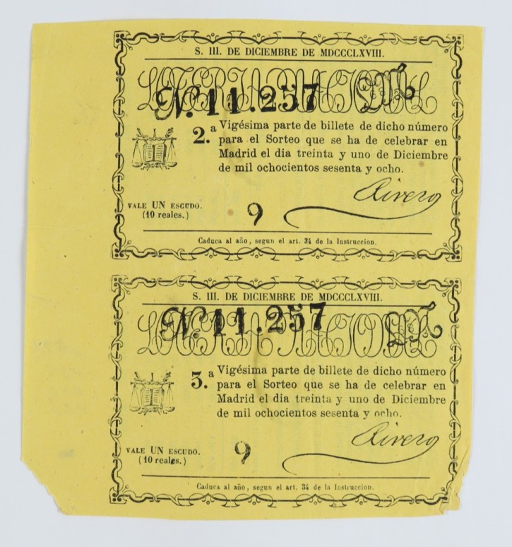Lotería Nacional, N. 11.257. . 1868