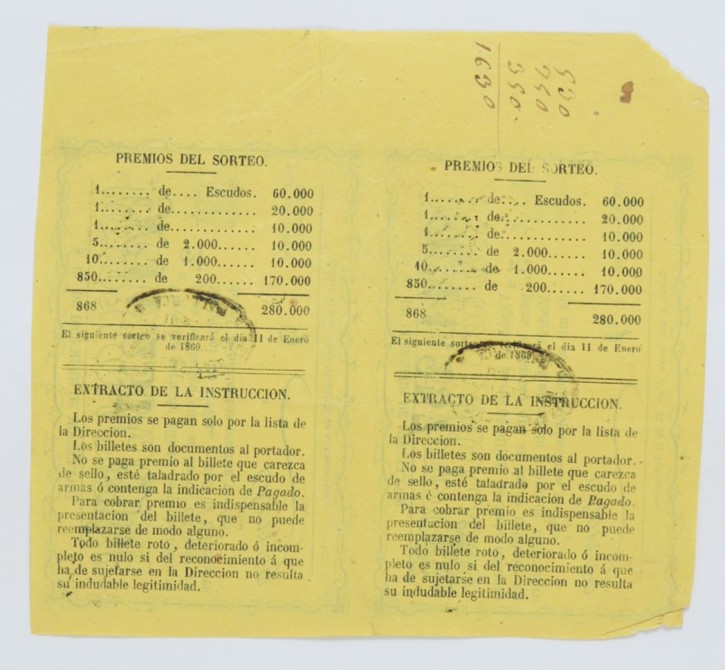 Lotería Nacional, N. 11.257. . 1868