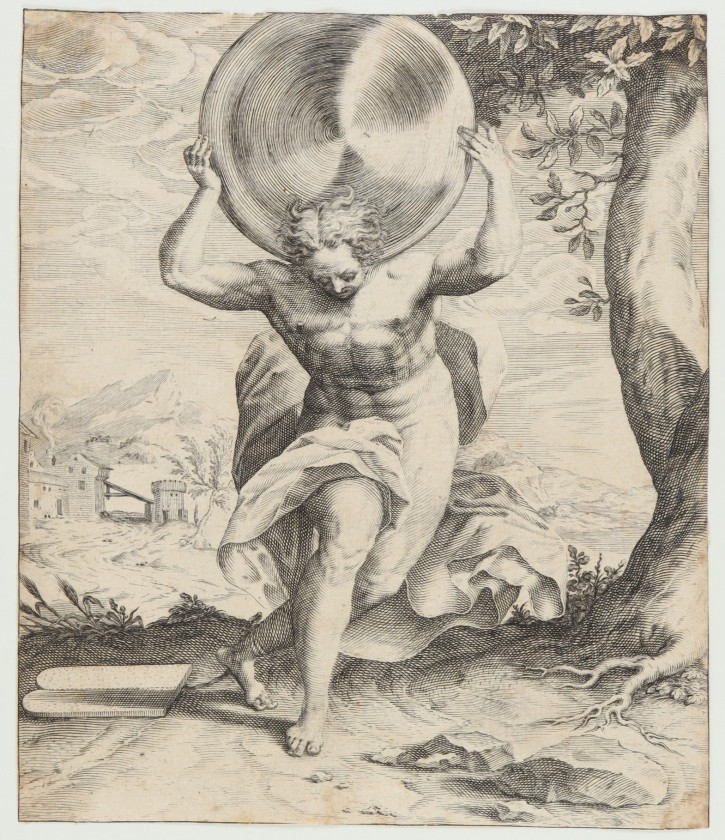 A man carries the world on his shoulders. . 1679. Precio: 500€