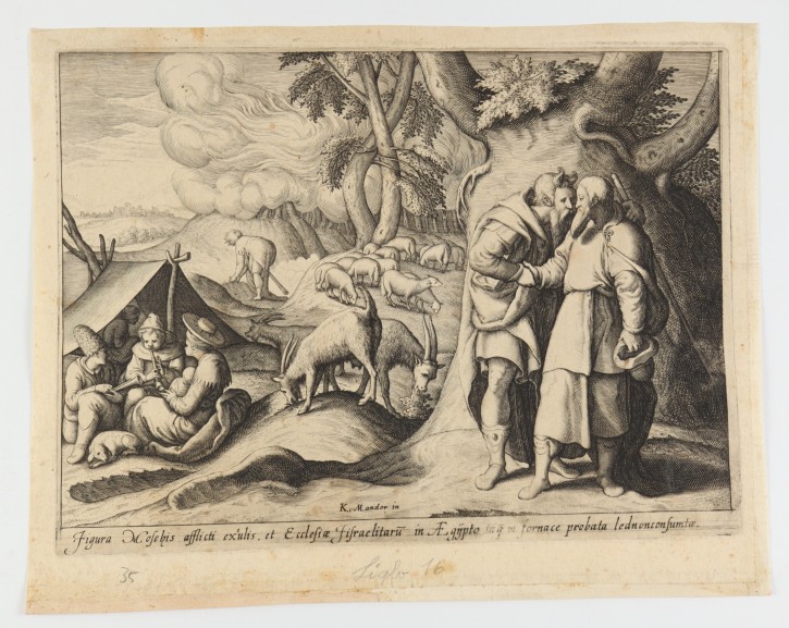 Moses and the people in exile in Egypt are as strong as metal, for their resistance to fire without being consumed.. Van Mander, Karel (1548-1606). . Precio: 500€