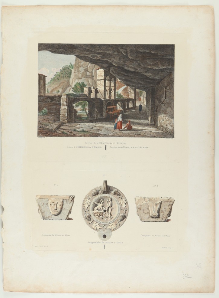 Interior de la Ermita de San Miguel junto con Antiguedades de Mataro y Olesa. . 1806. Precio: 120€
