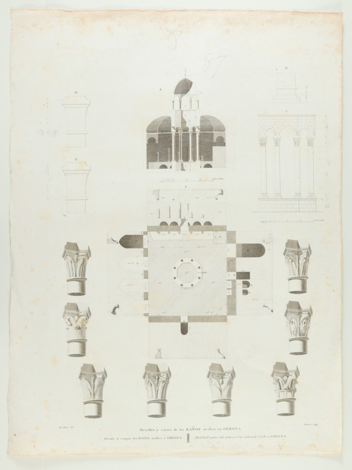 Detalles y cortes de los Baños arabes en Gerona. . 1806. Precio: 120€